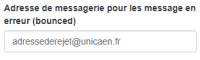 Adresse de messagerie pour le message erreur